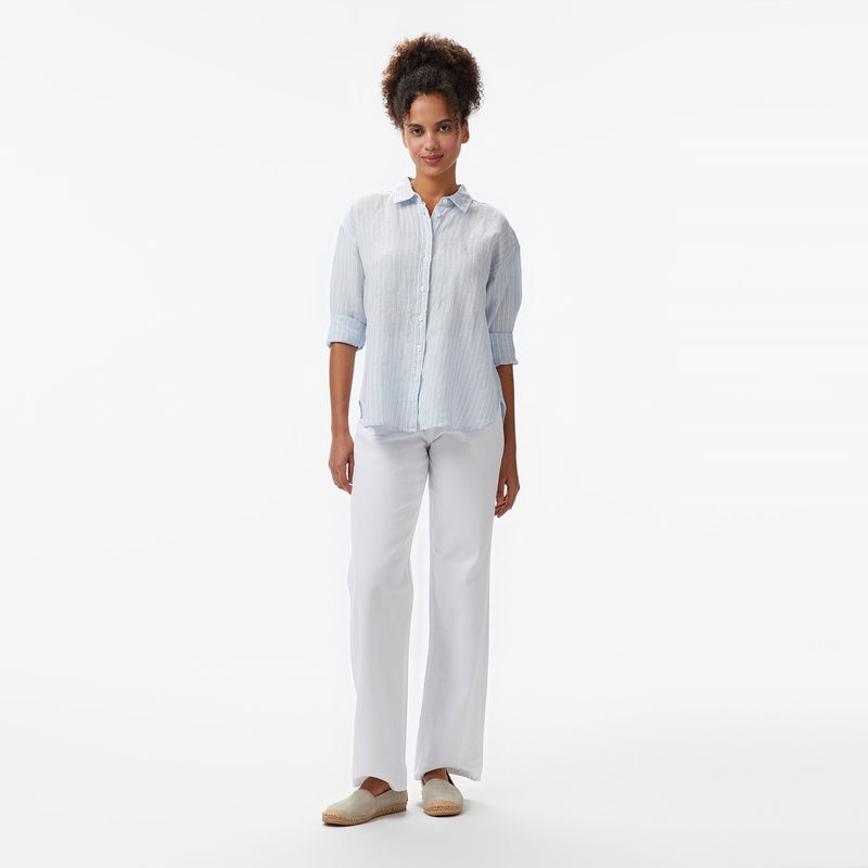 Nautica Kadın Mavi Regular Fit Çizgili Gömlek