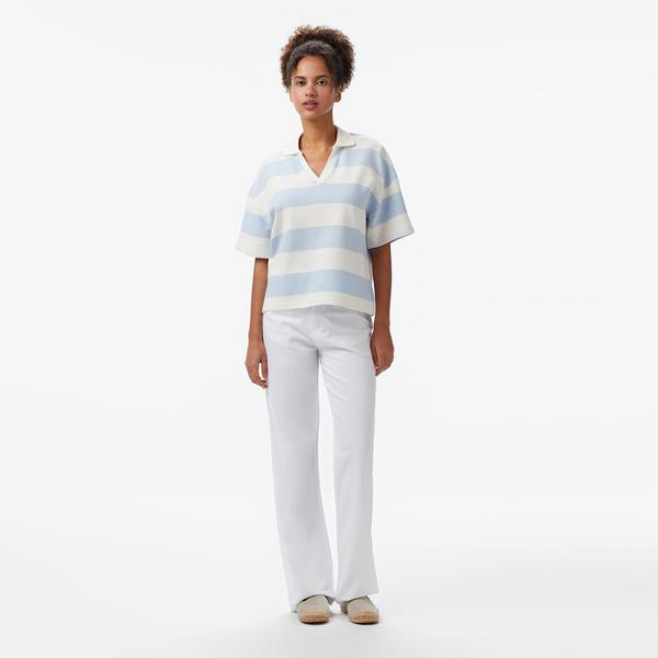Nautica Kadın Mavi Regular Fit Çizgili Polo