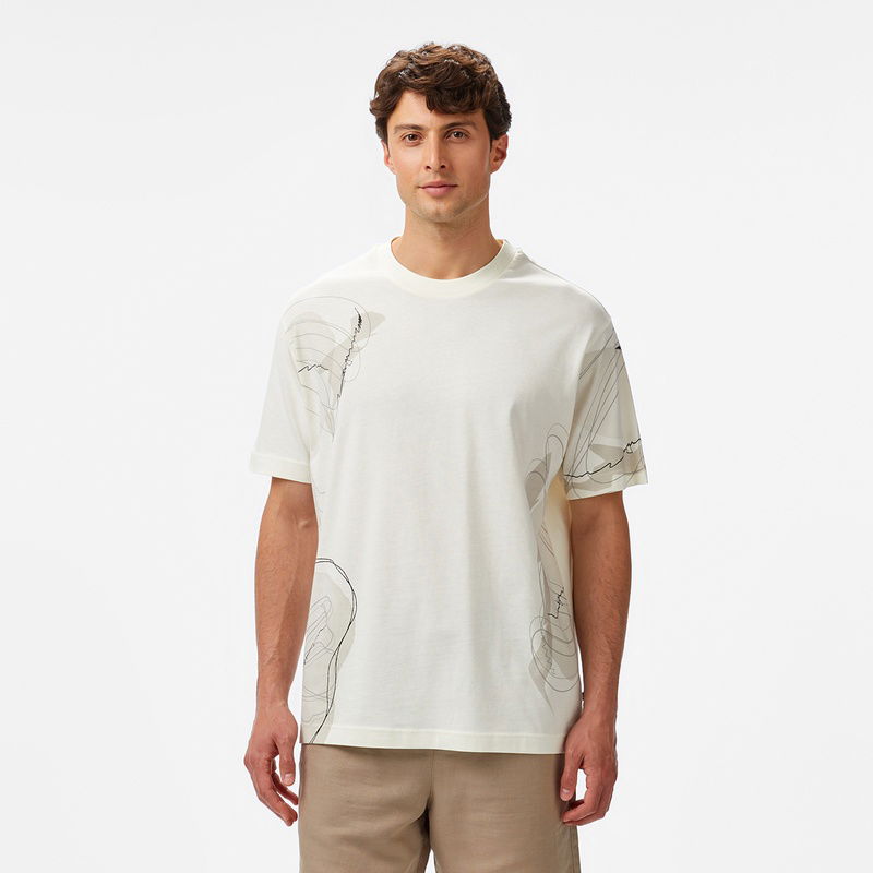 Nautica Erkek Krem Regular Fit Baskılı T-Shirt