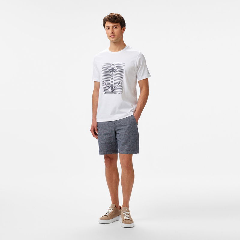 Nautica Erkek Beyaz Regular Fit Baskılı T-Shirt