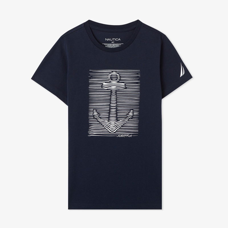 Nautica Erkek Çocuk Lacivert Regular Fit Baskılı T-Shirt