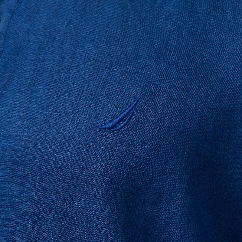 Nautica Erkek Mavi Classic Fit Keten Gömlek